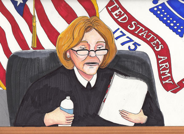 Judge Denise Lind. Sketch by Clark Stoeckley, BMSN.