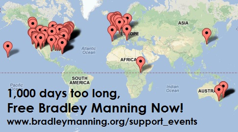 Events planned worldwide on Feb 23, in support of Bradley Manning on his 1,000th day imprisoned without trial